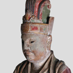 木雕加彩帝释天(对) (2E) Painted Carved Wood Figure of Guardian (Pair)
